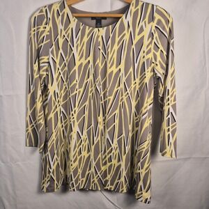 Alfani Petite Blouse Women P/L Yellow Abstract Print 3/4 Sleeve Layered Top